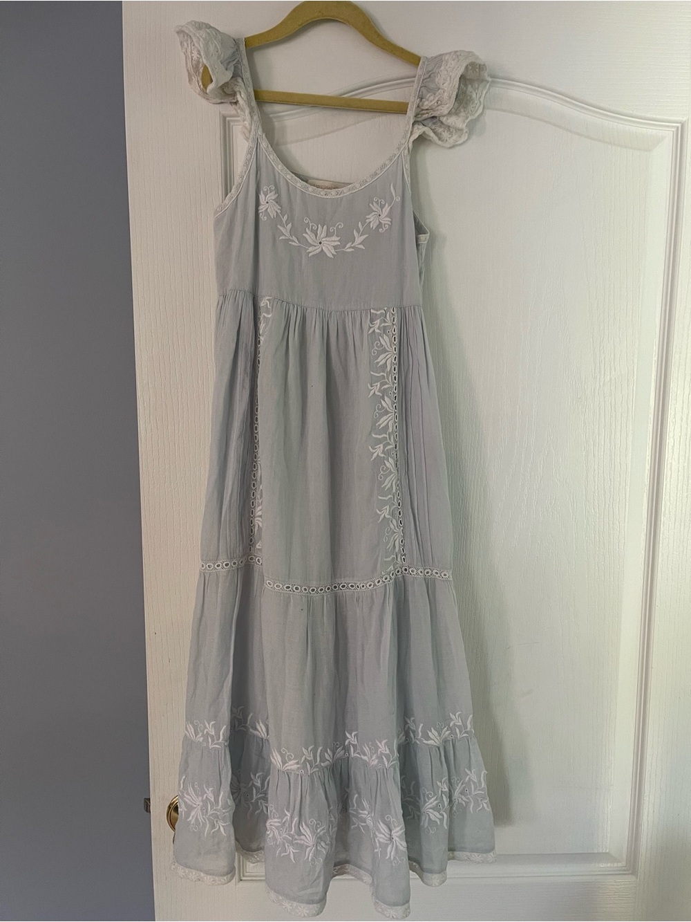 LoveShackFancy light blue girls Embroidered Maxi Dress sz 10